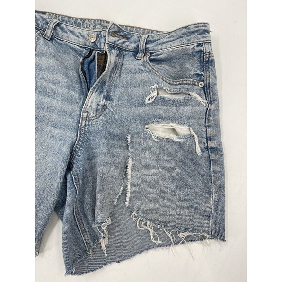 AE AMERICAN EAGLE MOM SHORT‎ STRIGID WOMENS JEAN SHORTS Size 12 Distressed - Picture 11 of 14